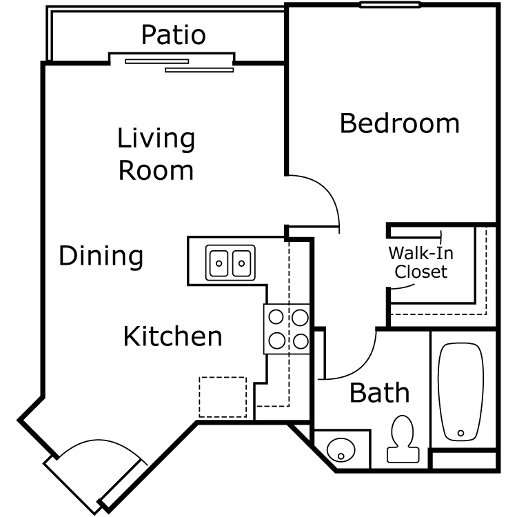 Blue Jay, a 1 bedroom 1 bathroom floor plan.
