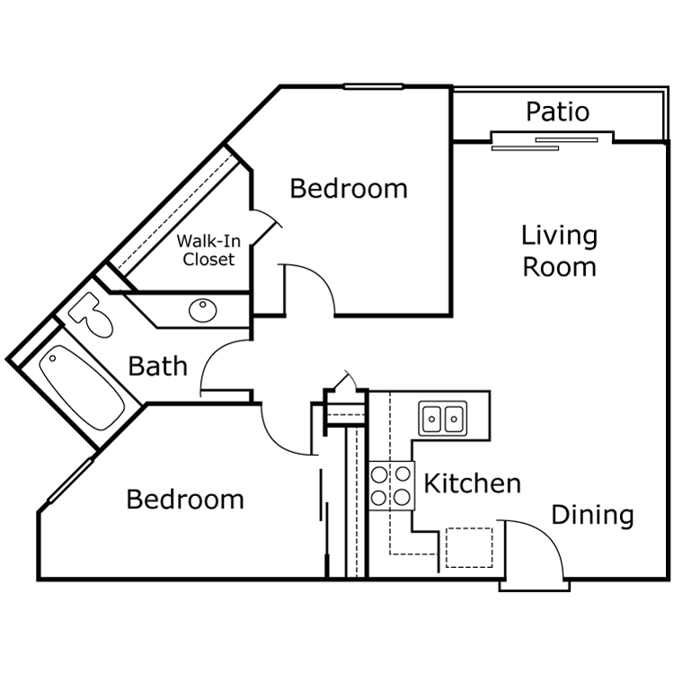 Cardinal, a 2 bedroom 1 bathroom floor plan.