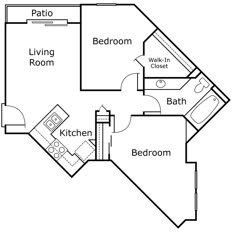 Dove, a 2 bedroom 1 bathroom floor plan.