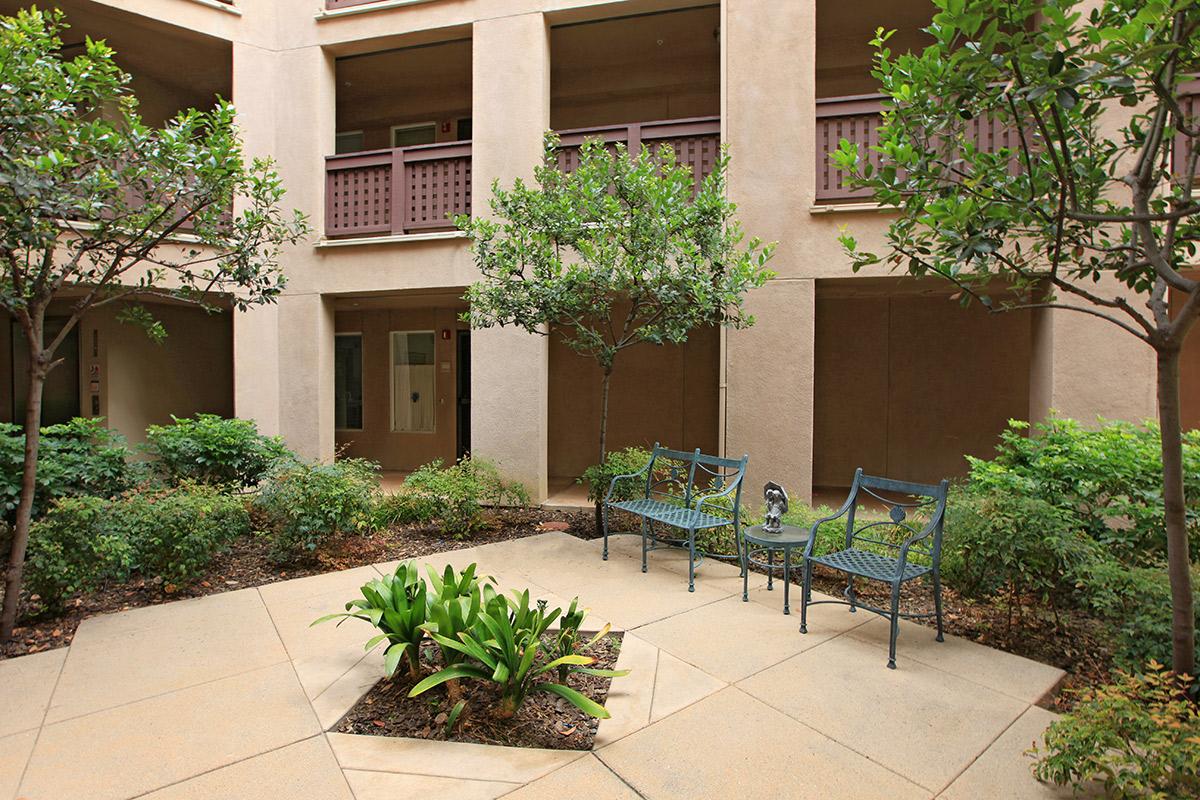 Harmony Creek Senior Apartment Homes courtyard with green landscaping