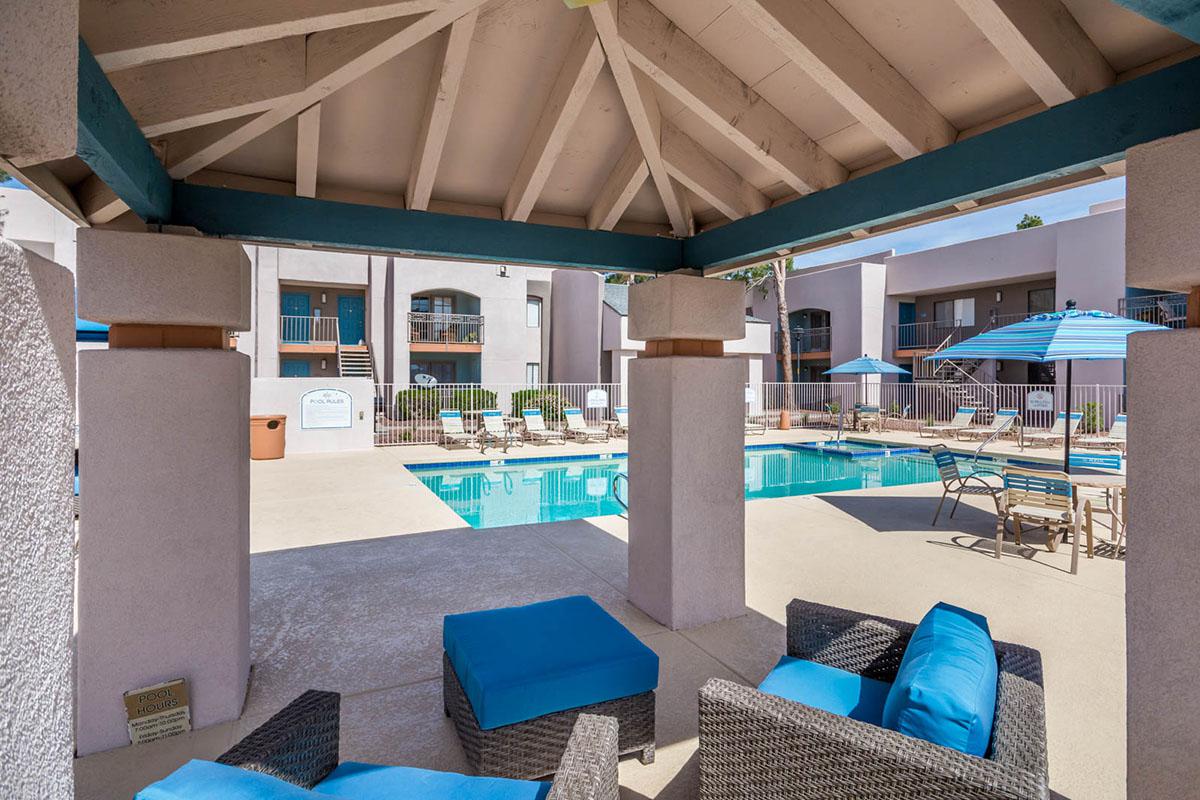 Resort-style Sundeck and Cabana with Free Poolside Wi-Fi + Azul Apartments + Phoenix + Arizona