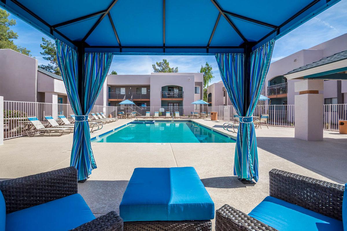 Resort-style Sundeck and Cabana with Free Poolside Wi-Fi + Azul Apartments + Phoenix + Arizona