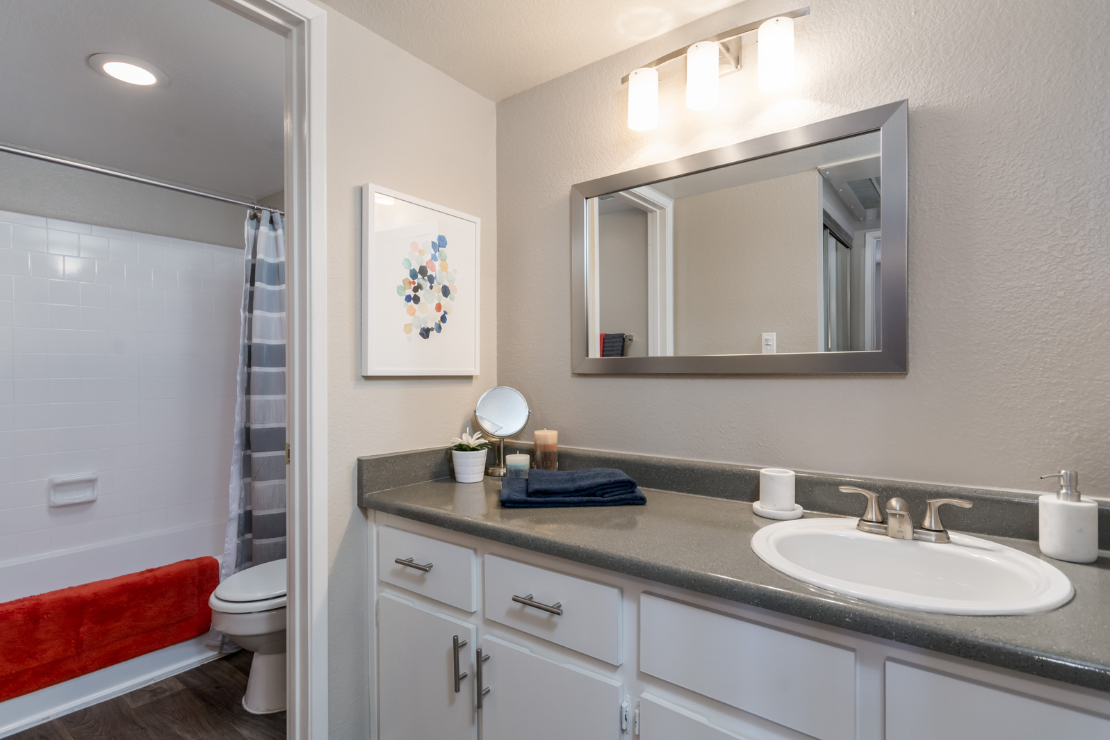 Updated vanity in bathroom at Azul Apartments in Phoenix, Arizona