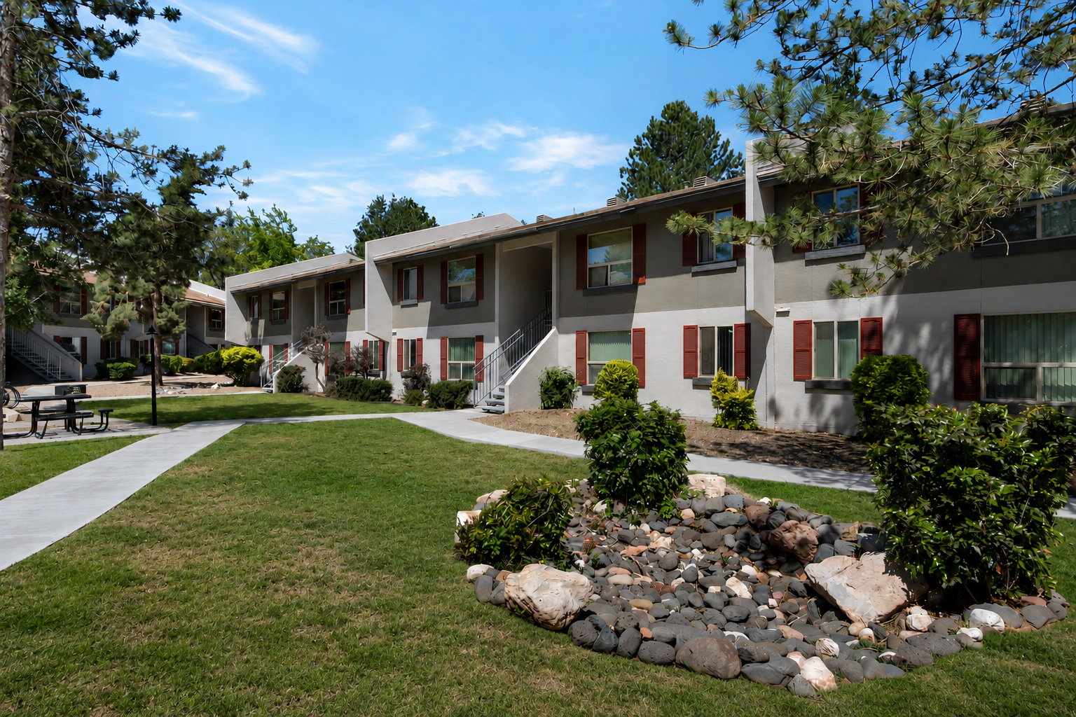 Discover the perfect blend of comfort and community in our beautifully landscaped apartments, where modern living meets serene outdoor spaces ideal for relaxation and gatherings.
