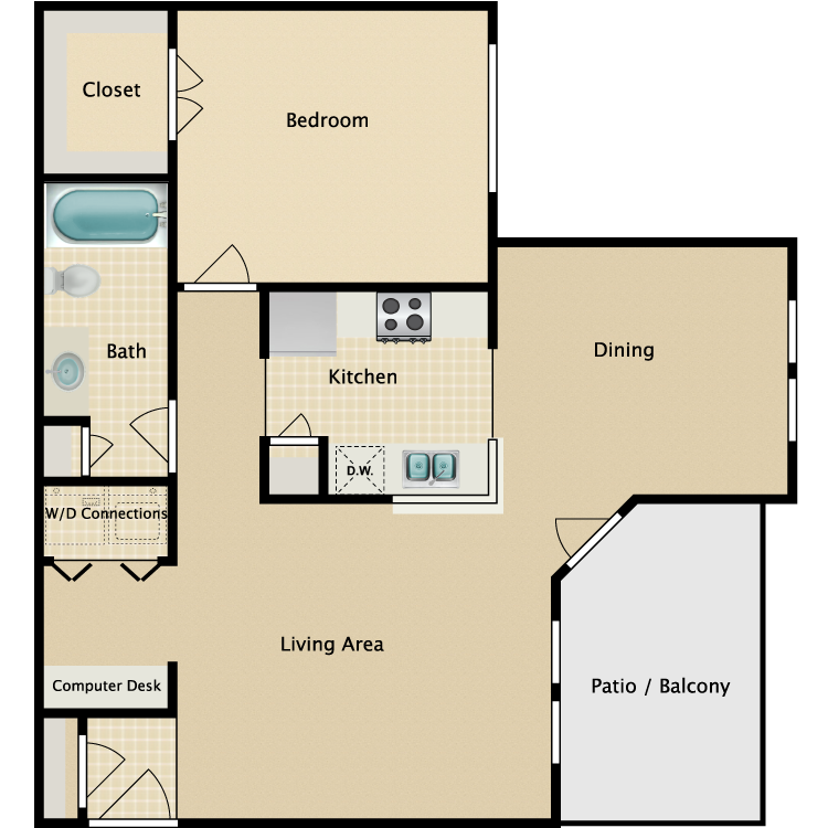 Floor plan image of 1 Bed 1 Bath