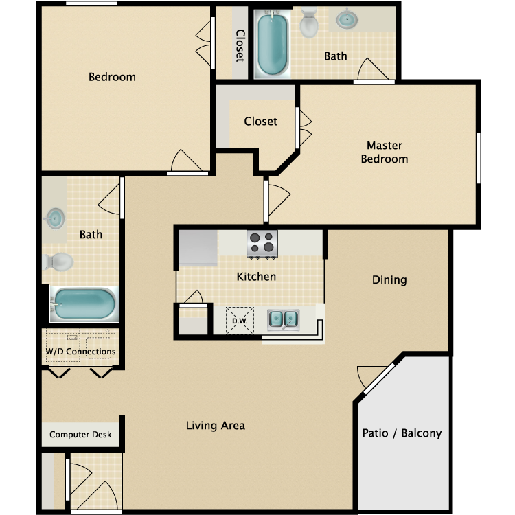 Floor plan image of 2 Bed 2 Bath