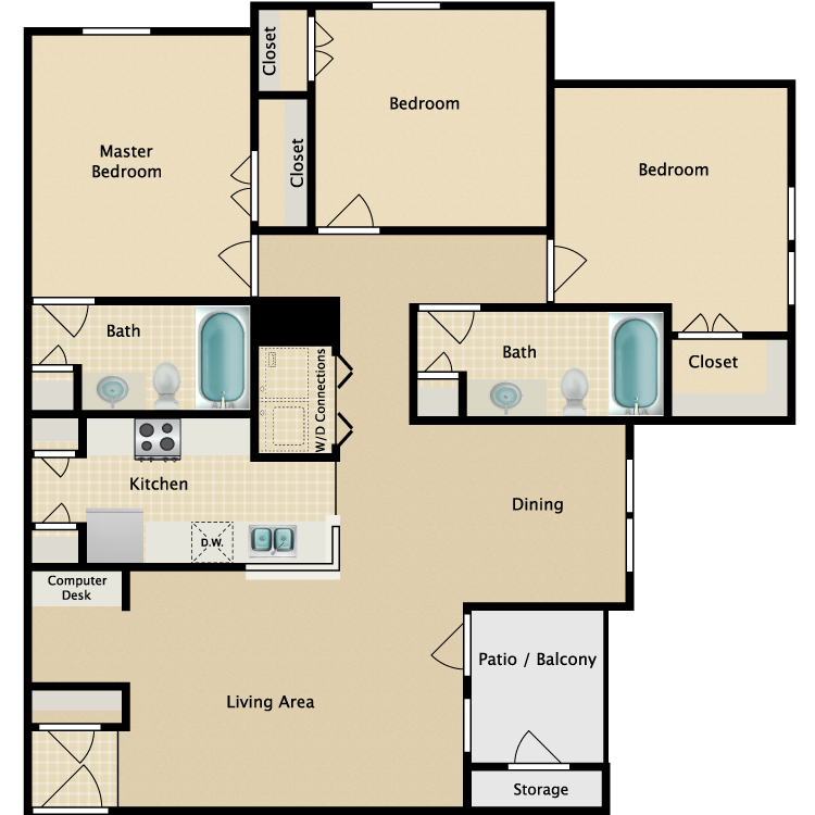 Floor plan image of 3 Bed 2 Bath