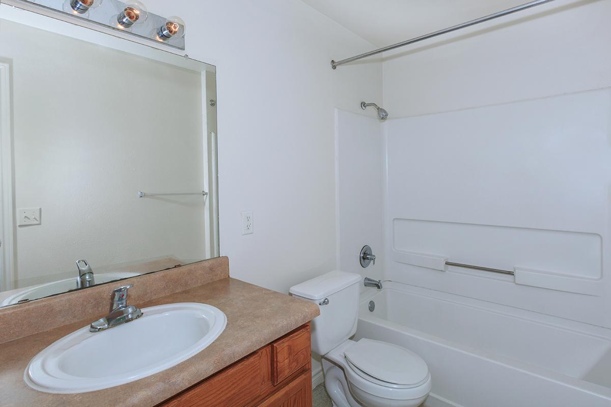 a white sink sitting under a mirror