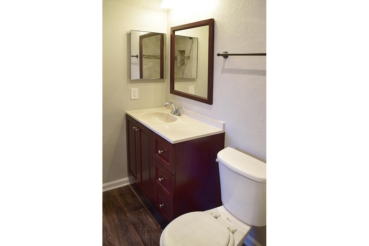 a white sink sitting under a mirror