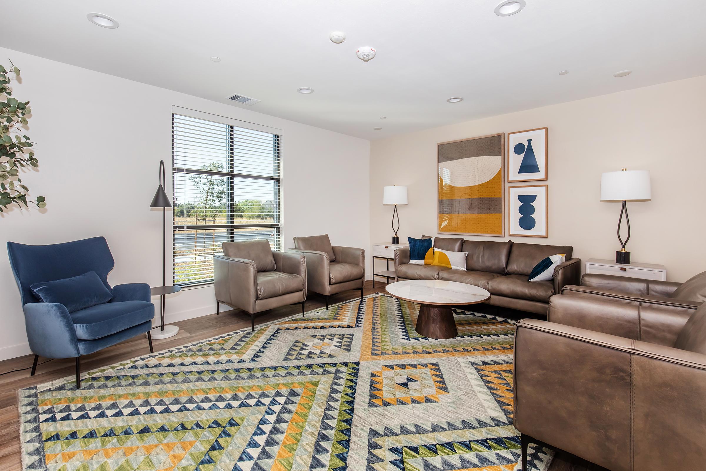 a living room filled with furniture and a rug