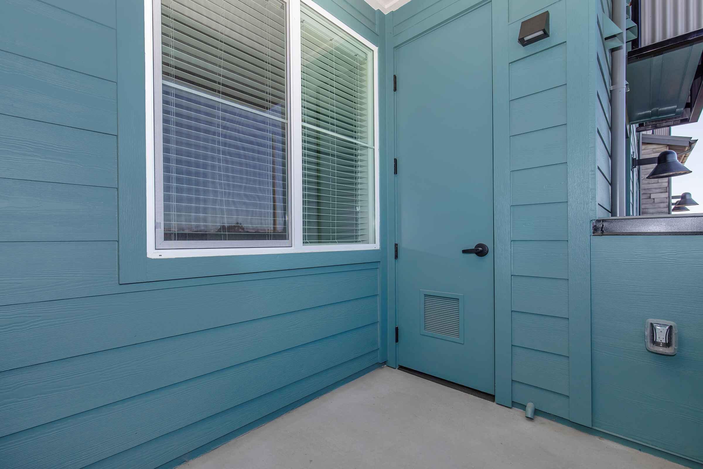 a building with a green door