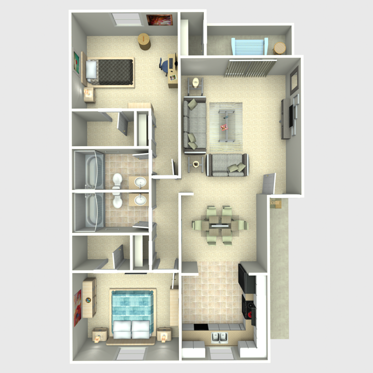 Floor plan image of 2 Bed 2 Bath
