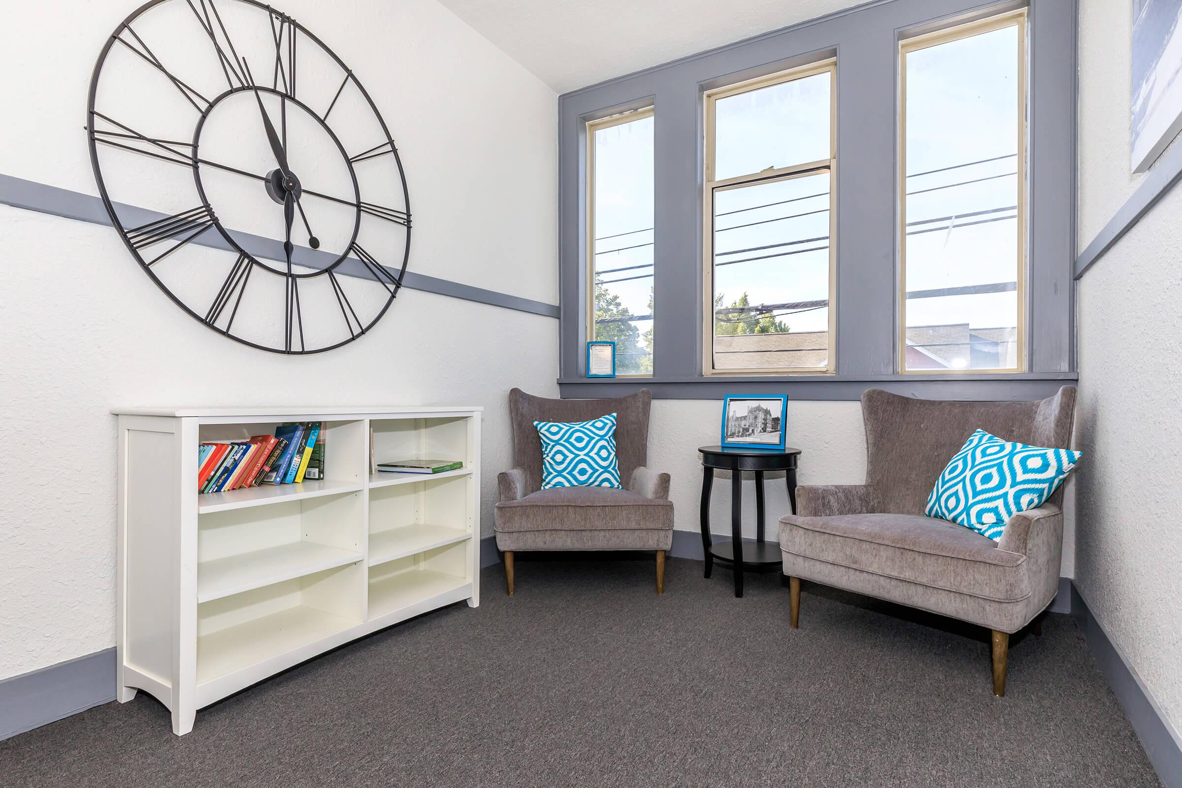 a living room with a large window