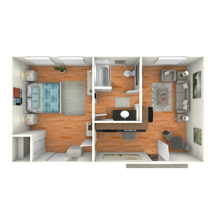 Floor plan image of 1 Bed 1 Bath with Den