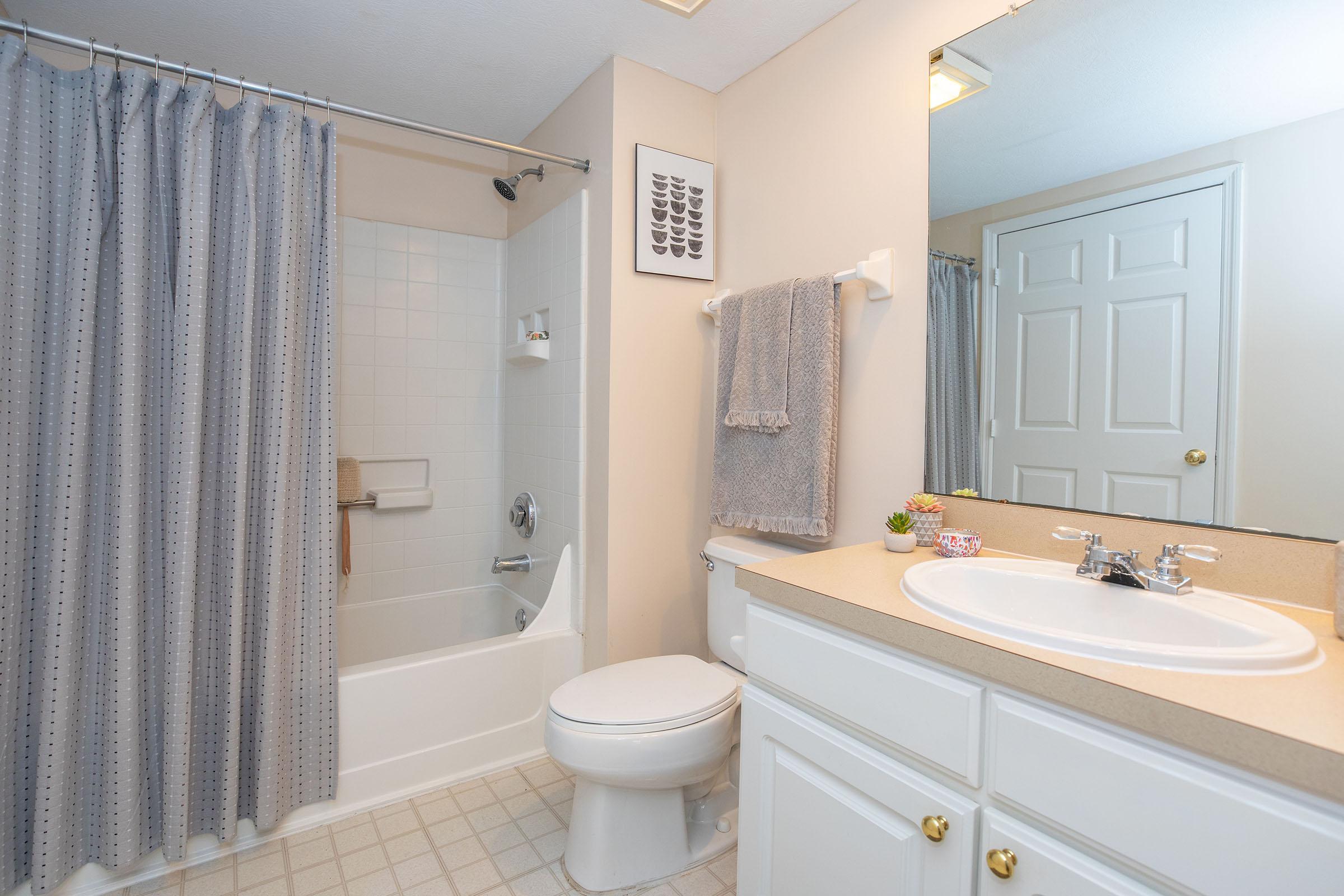 a shower curtain next to a sink