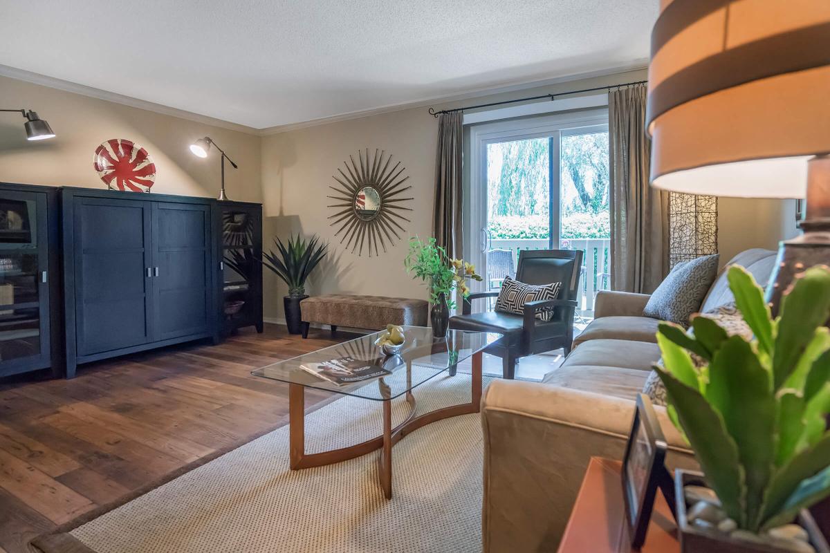 Two Bed Two Bath Living Room with Sliding Glass Door