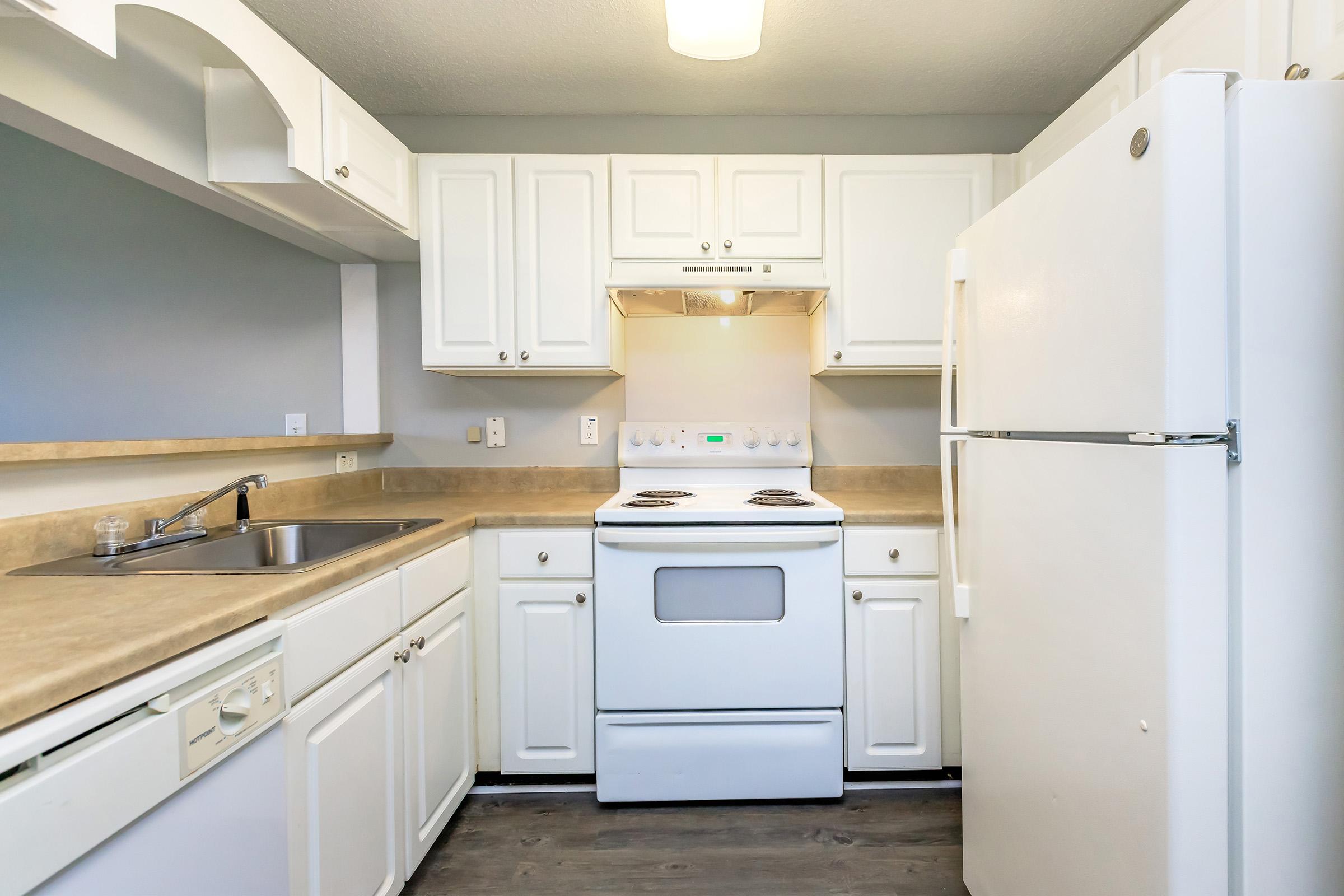 a kitchen with a stove and a refrigerator