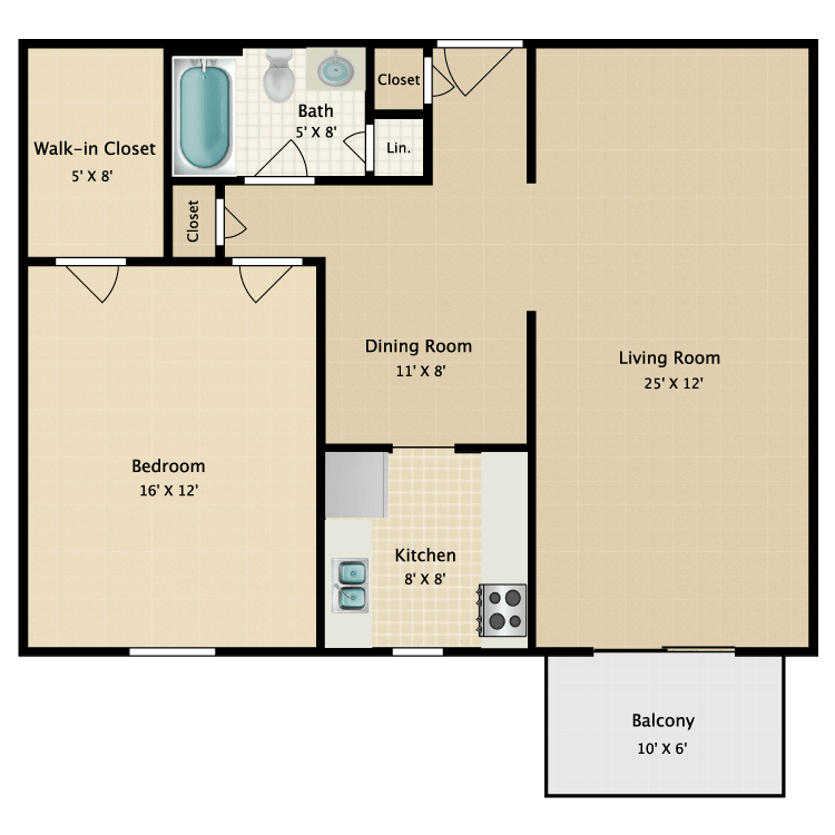 Floor plan image of Warren One Bedroom