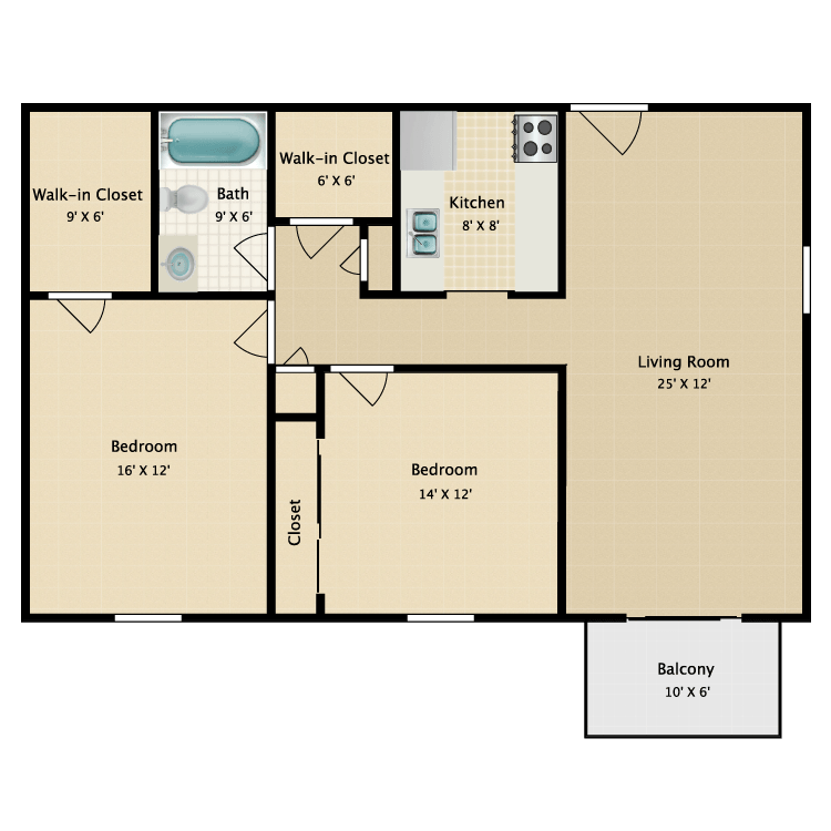 Floor plan image of Warren Two Bedroom