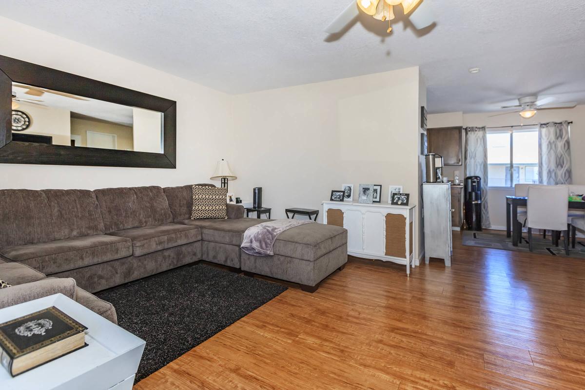 a living room filled with furniture on top of a hard wood floor