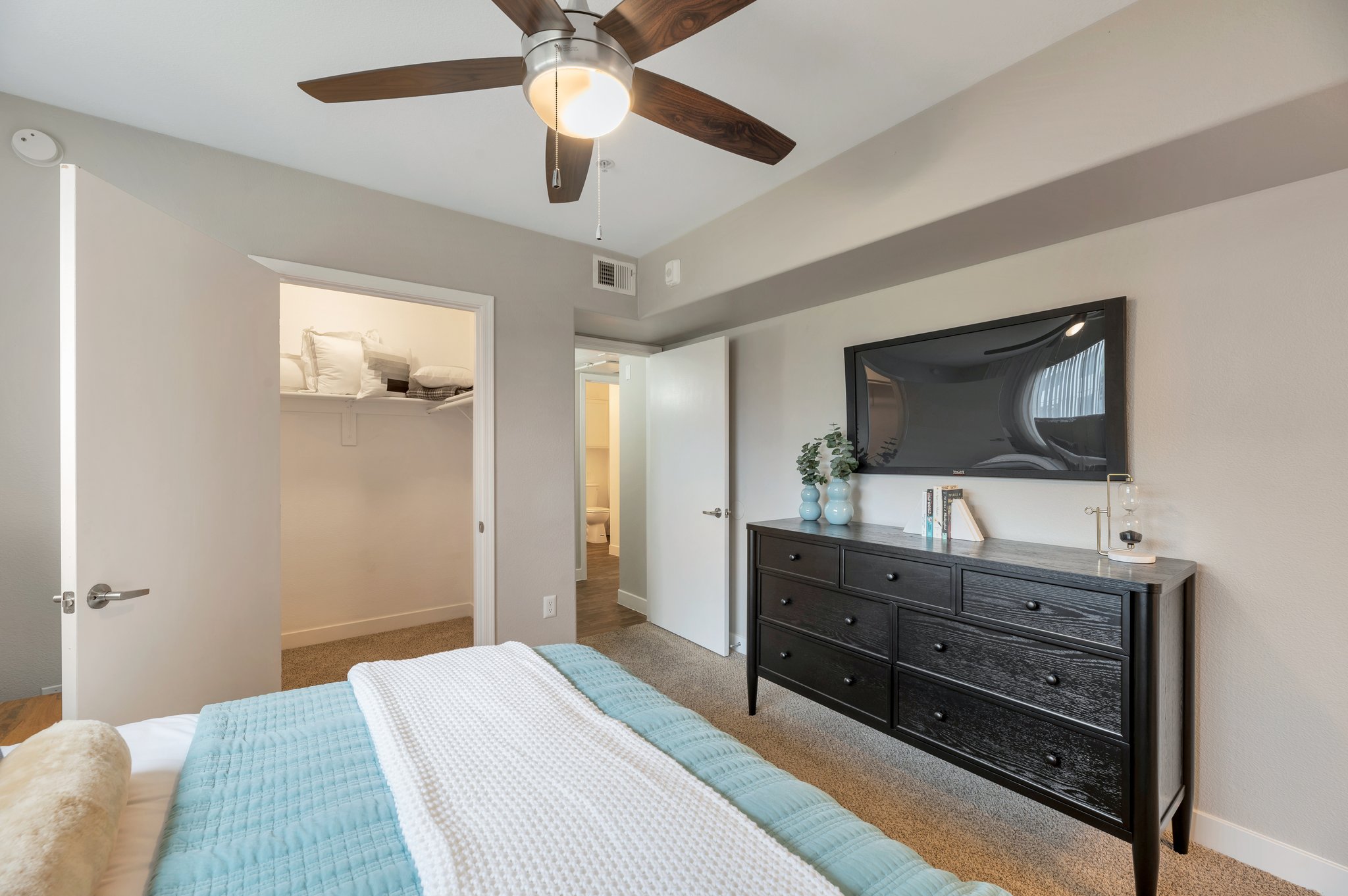 This is a bedroom and closet for The Grove Deer Valley