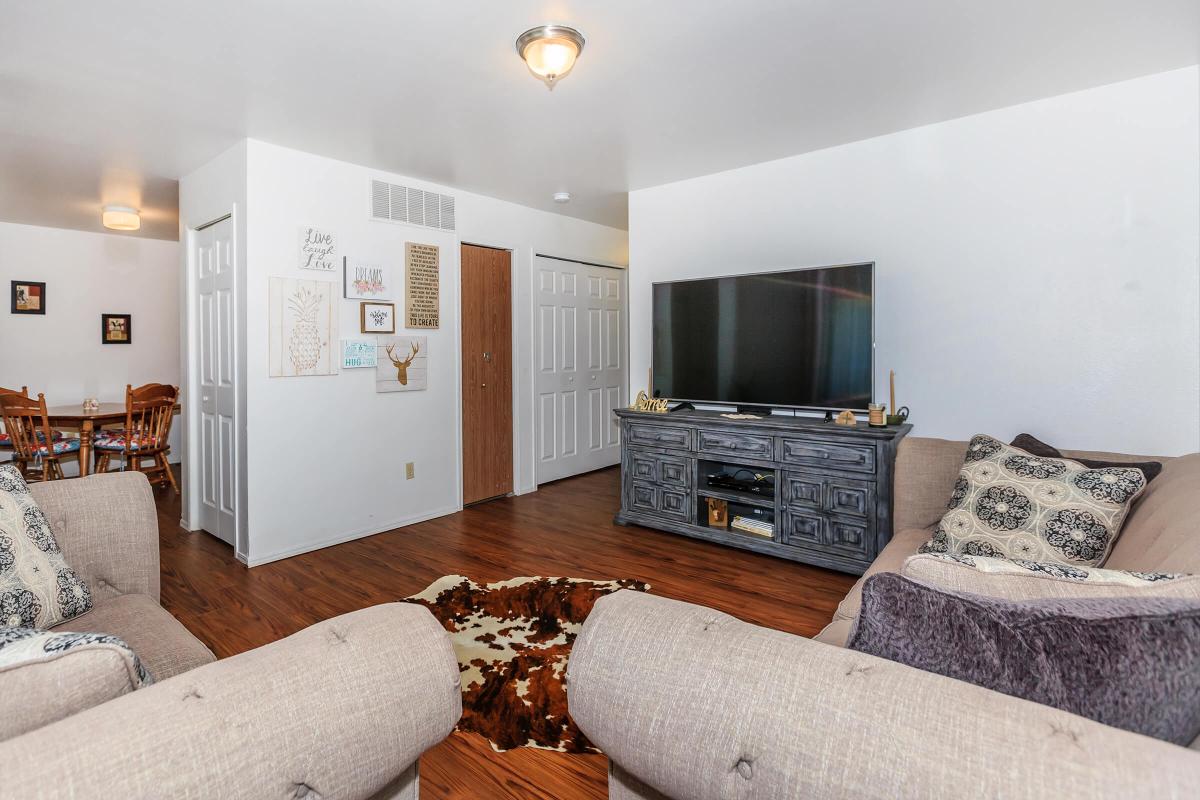 a living room filled with furniture and a flat screen tv