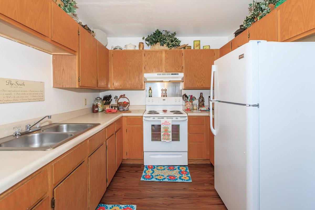 a kitchen with a stove and a refrigerator