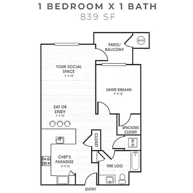 One Bedroom AB floor plan