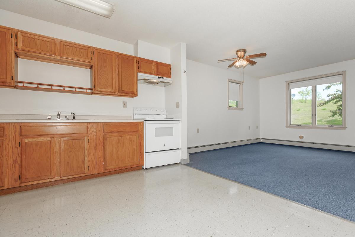 a kitchen with a wood floor