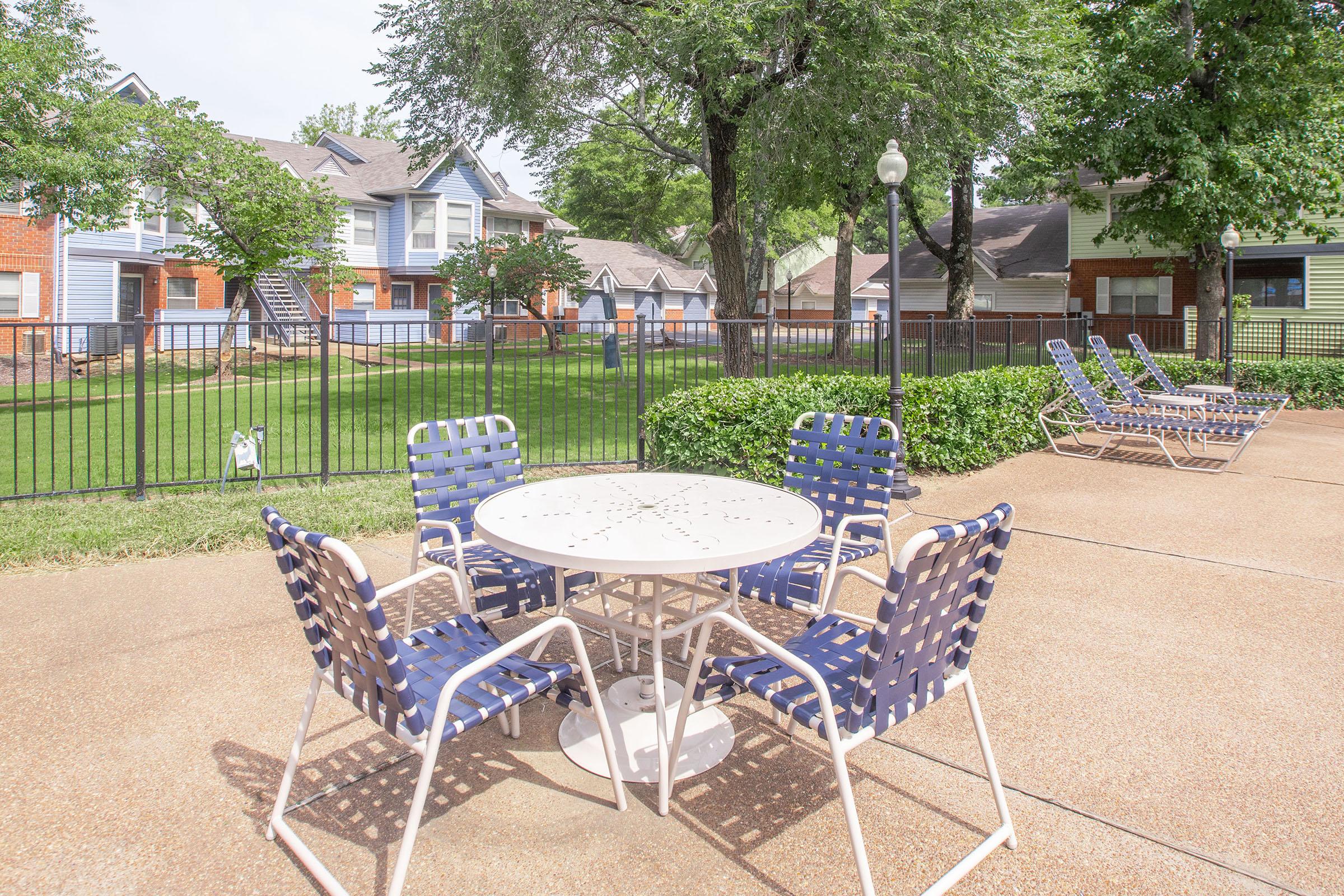 a group of lawn chairs sitting on top of a table