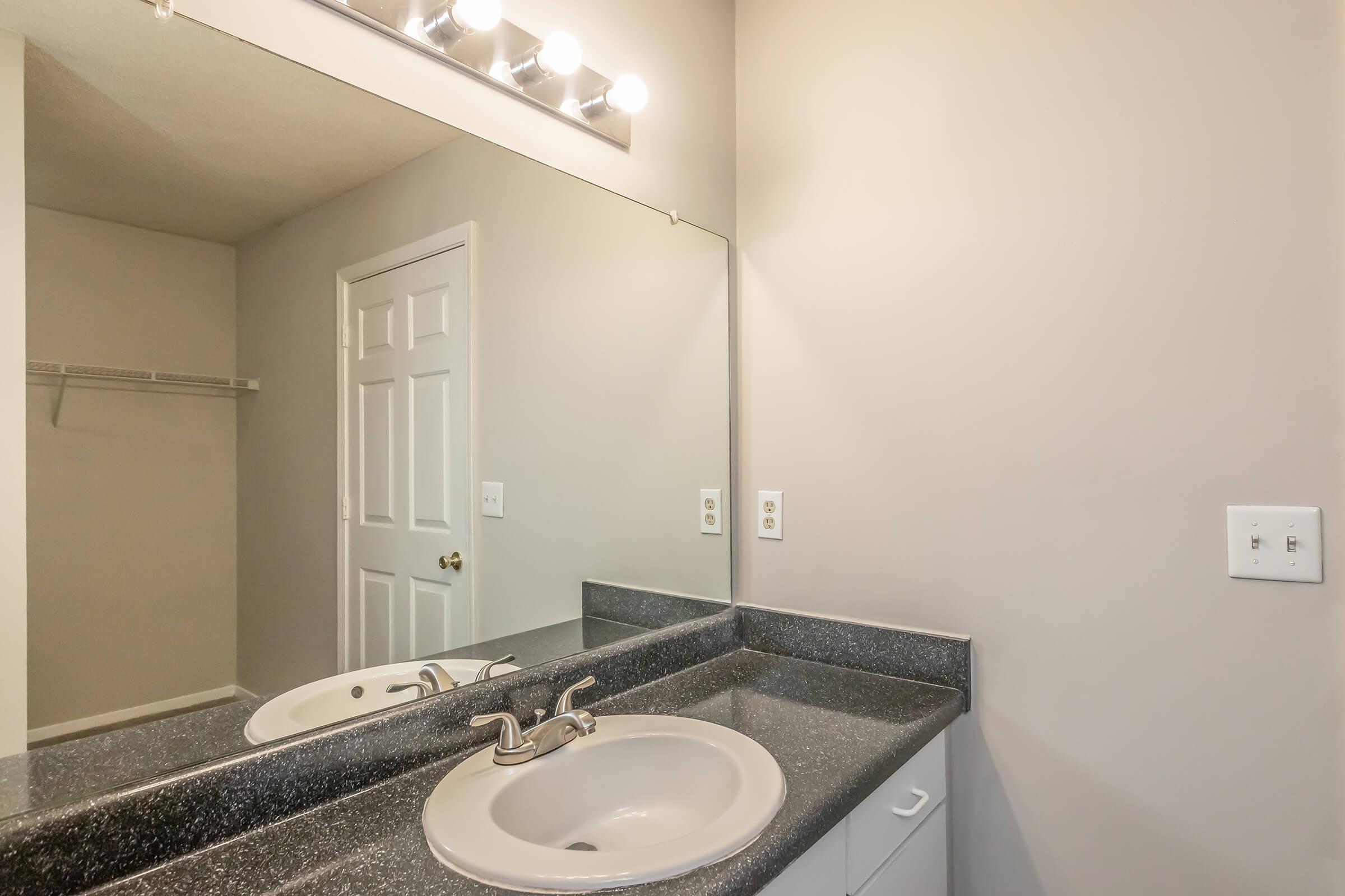 a double sink and large mirror