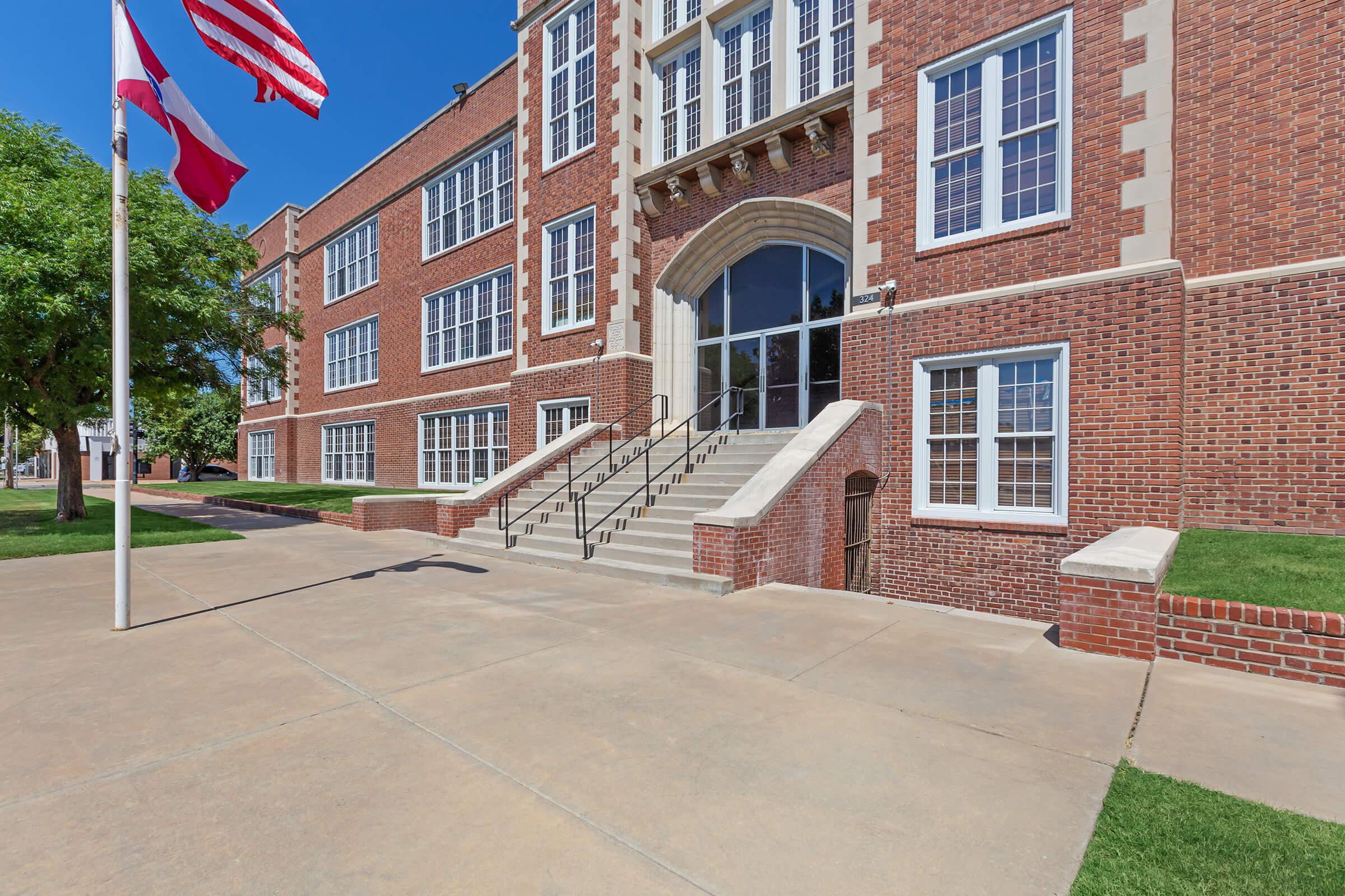 a large red brick building