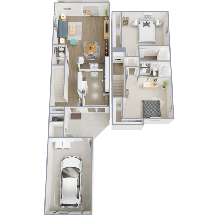 The Elm, a 2 bedroom 2.5 bathroom floor plan.