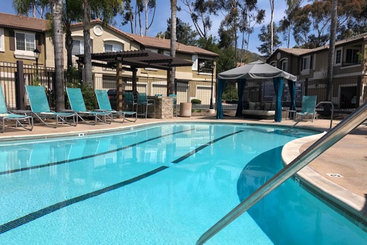 SHIMMERING SWIMMING POOL AT CREEK VIEW IN SAN DIEGO, CA