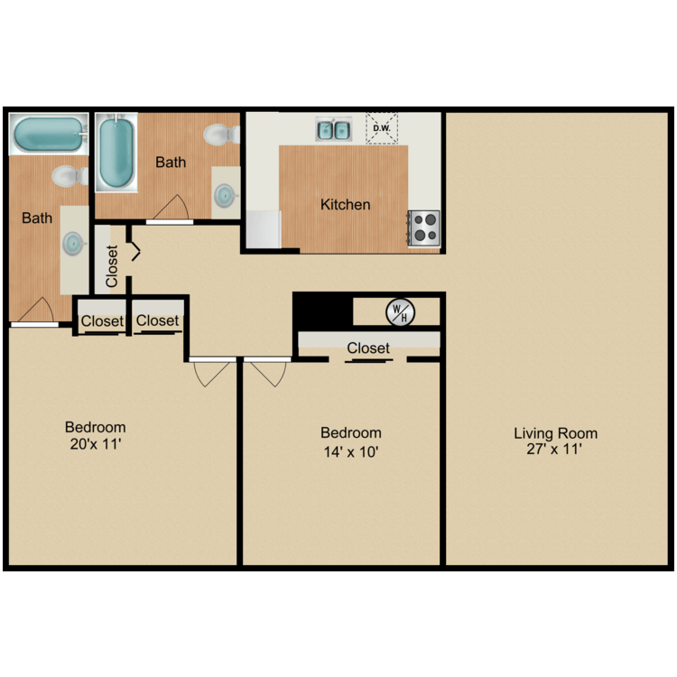 Floor plan image of 2 Bedroom 2 Bath