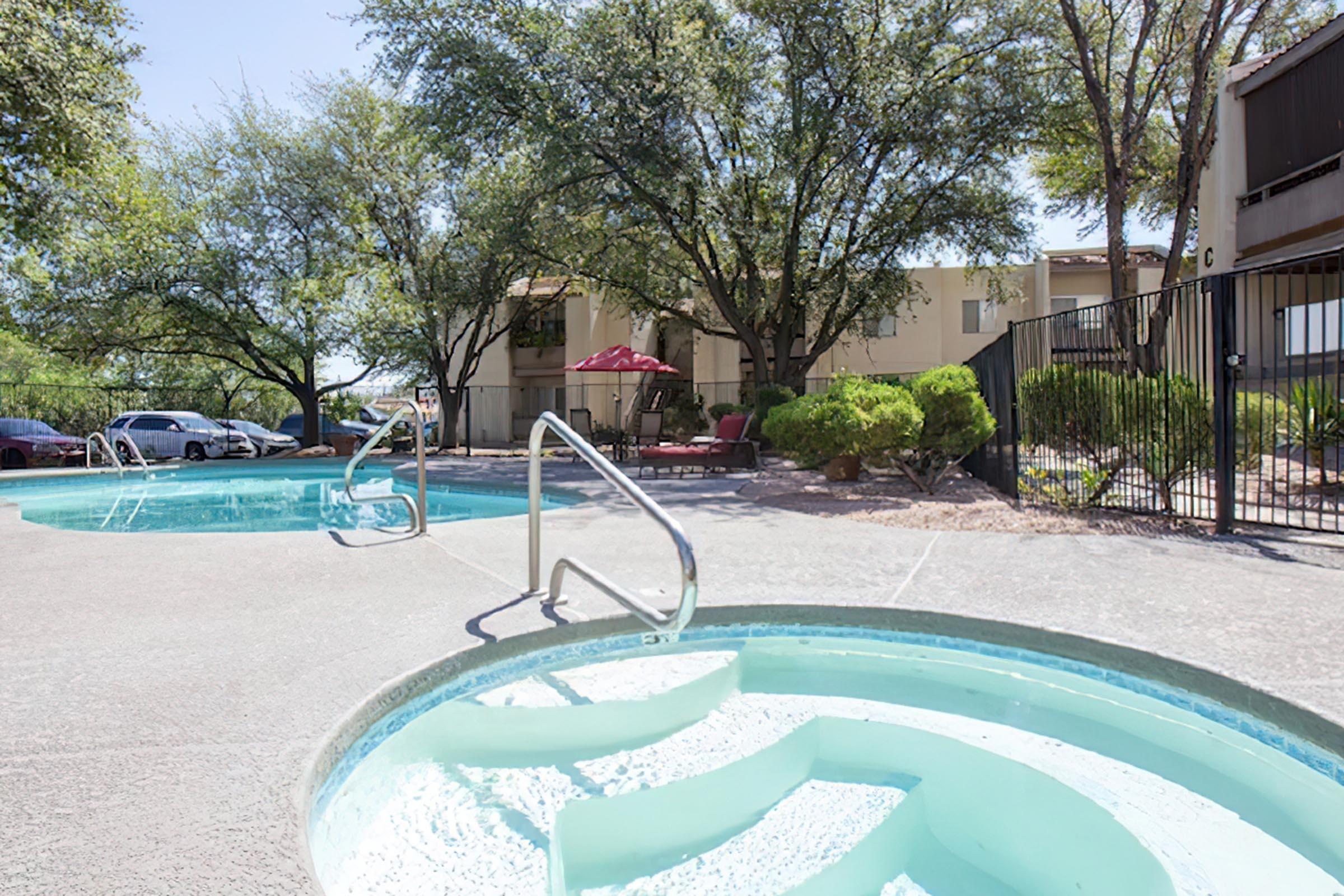 a pool with a frisbee