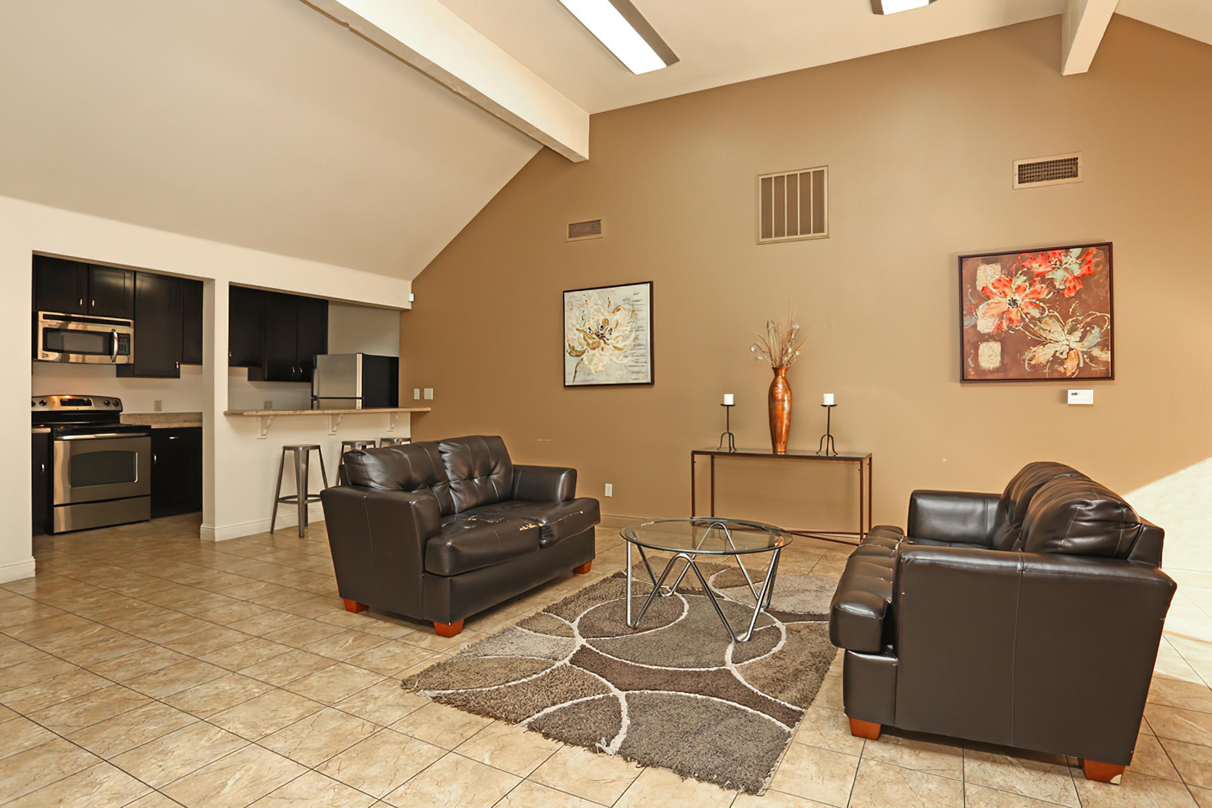 a living room filled with furniture and a rug