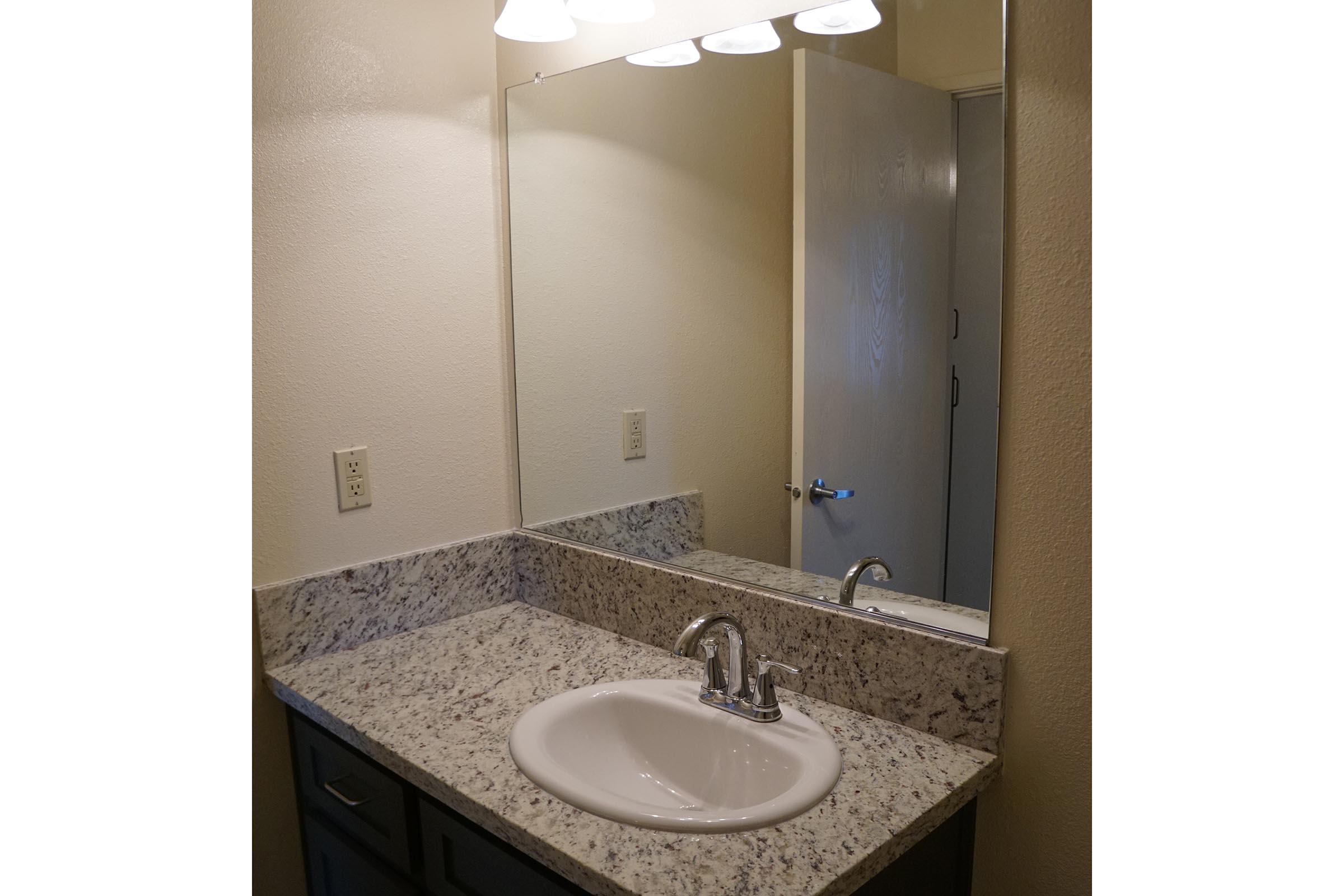 a double sink and large mirror