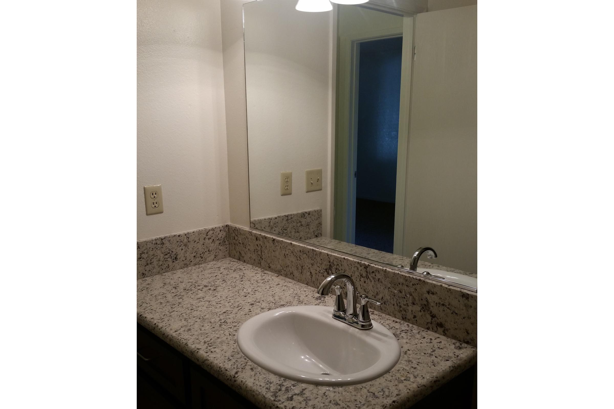 a double sink and large mirror