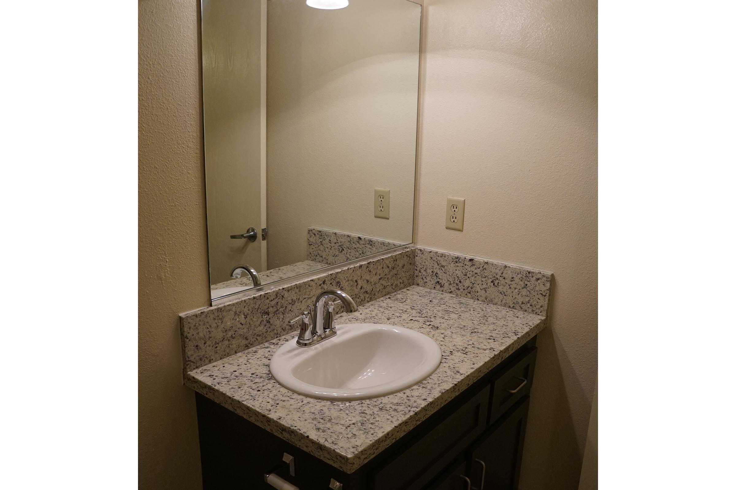 a double sink and large mirror