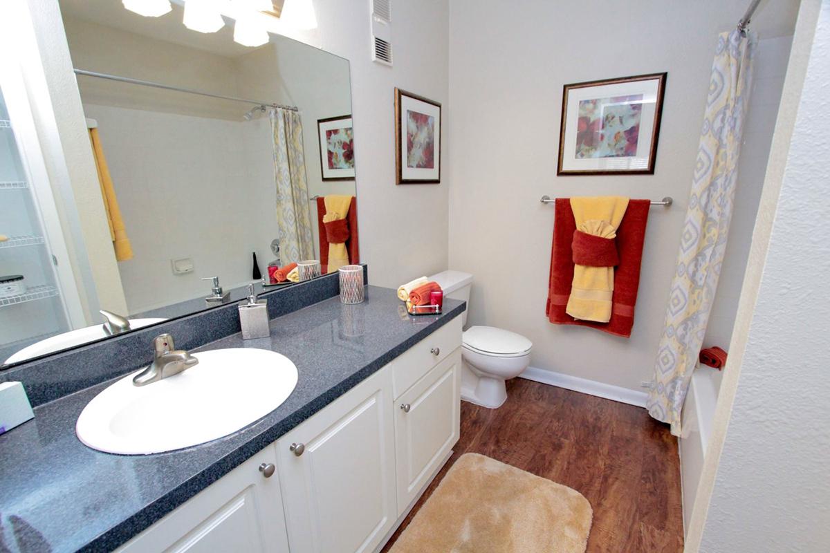 a kitchen with a sink and a mirror