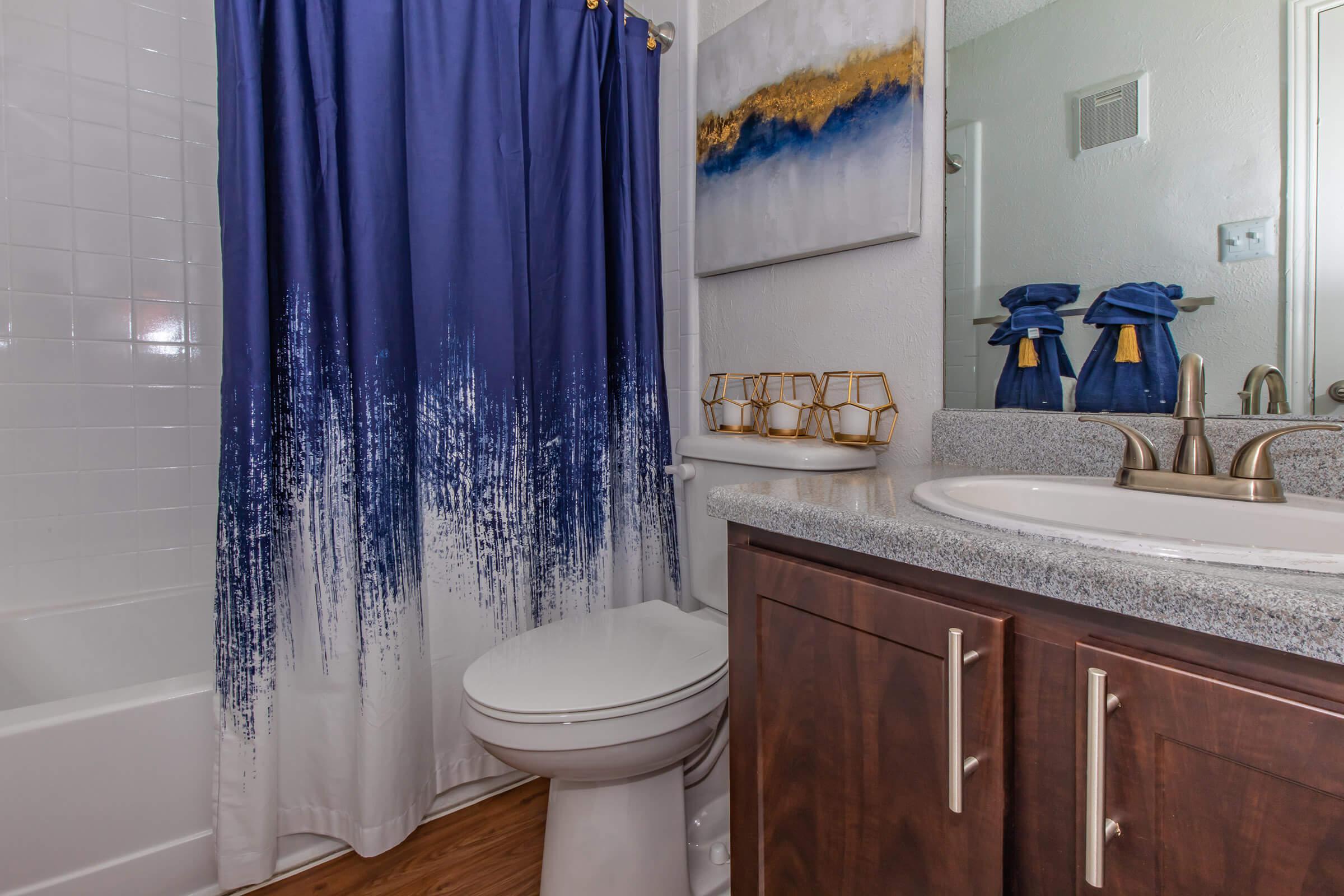 a shower curtain next to a sink