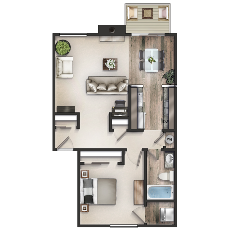 Floor plan image of 1 Bed 1 Bath