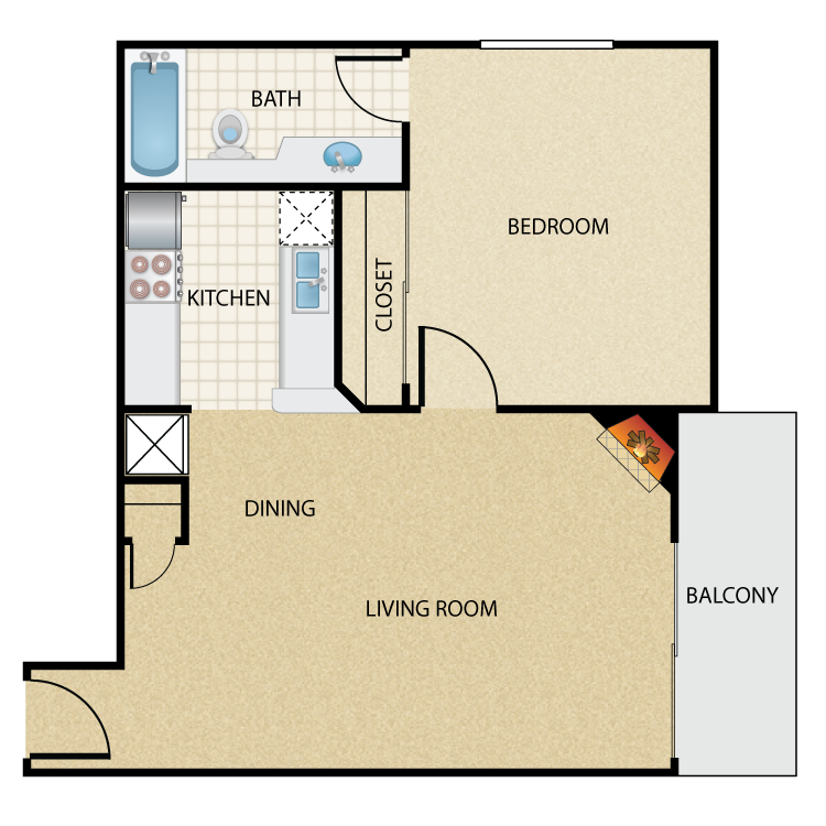 Floor plan image of Plan A 1 Bed 1 Bath