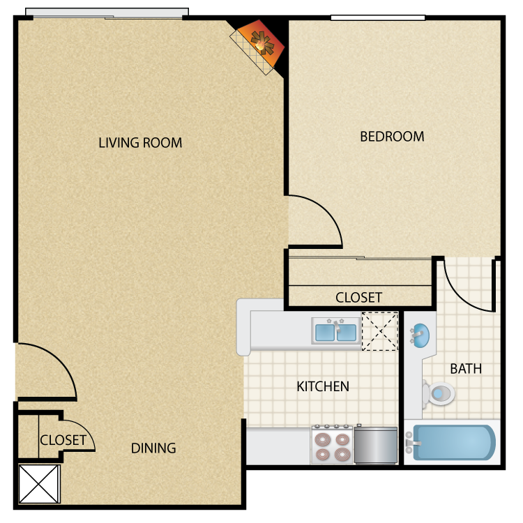Floor plan image of Plan B 1 Bed 1 Bath