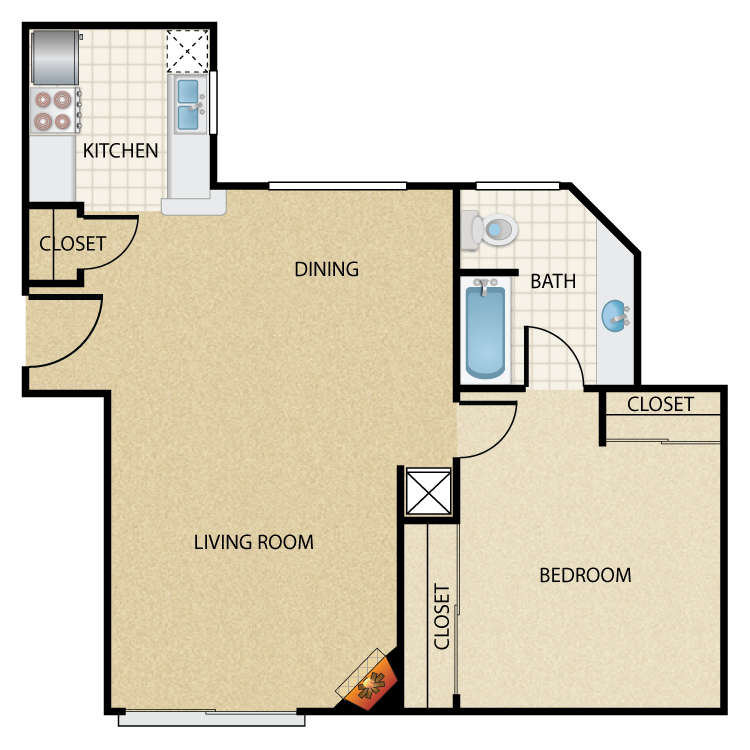 Floor plan image of Plan C 1 Bed 1 Bath