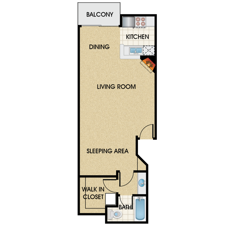 Floor plan image of Plan E Studio 1 Bath