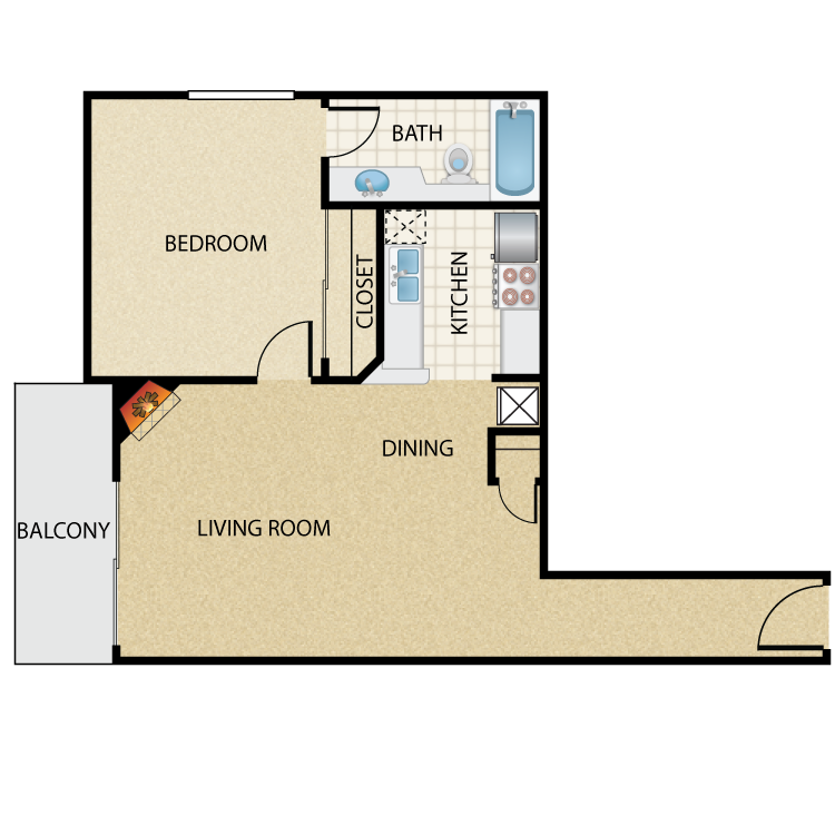 Floor plan image of Plan G 1 Bed 1 Bath