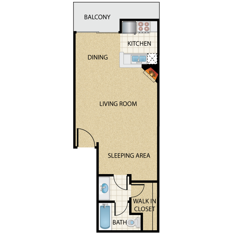 Floor plan image of Plan H Studio 1 Bath