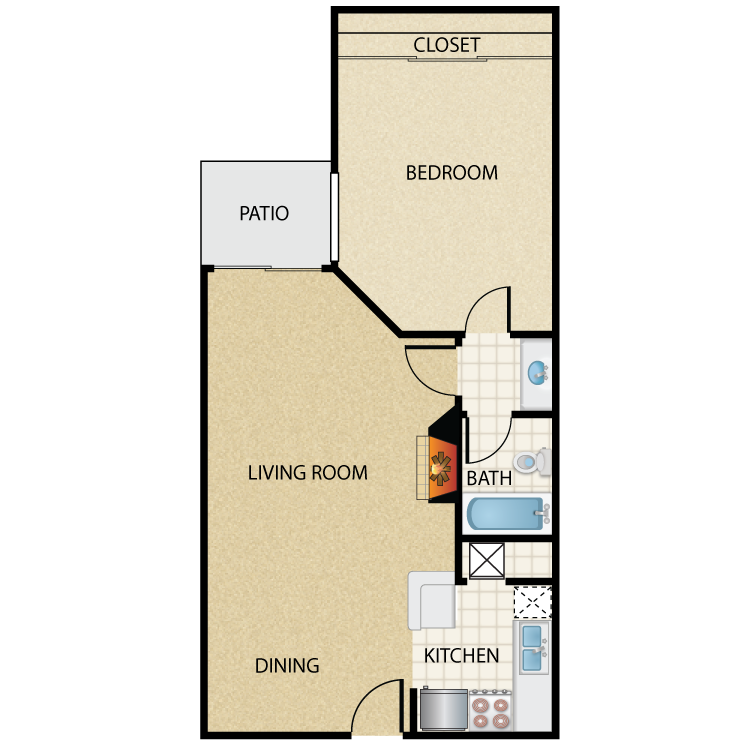 Floor plan image of Plan J 1 Bed 1 Bath